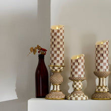 Load image into Gallery viewer, Mocha Check Flameless 9" Pillar Candle