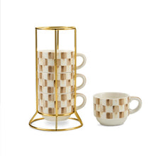 Load image into Gallery viewer, Mocha Check Cappuccino Cup Tower
