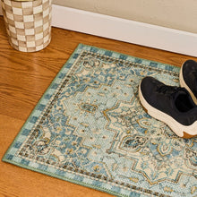 Load image into Gallery viewer, Heriz Checked Aqua 2'6" x 8' Washable Runner