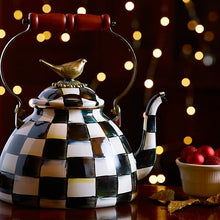 Load image into Gallery viewer, Courtly Check Enamel 3 Qt. Tea Kettle with Bird