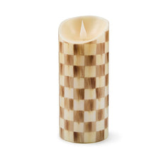 Load image into Gallery viewer, Mocha Check Flameless 7&quot; Pillar Candle
