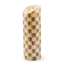 Load image into Gallery viewer, Mocha Check Flameless 9&quot; Pillar Candle
