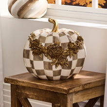 Load image into Gallery viewer, Mocha Check Floral Garland Pumpkin
