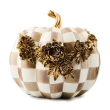 Load image into Gallery viewer, Mocha Check Floral Garland Pumpkin

