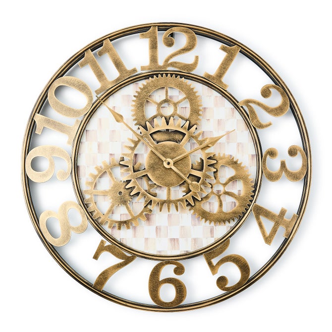 Mocha Check Large Farmhouse Wall Clock
