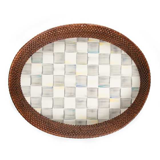 Sterling Check Rattan & Enamel Tray - Large