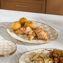 Load image into Gallery viewer, Mocha Check Medium Oval Platter
