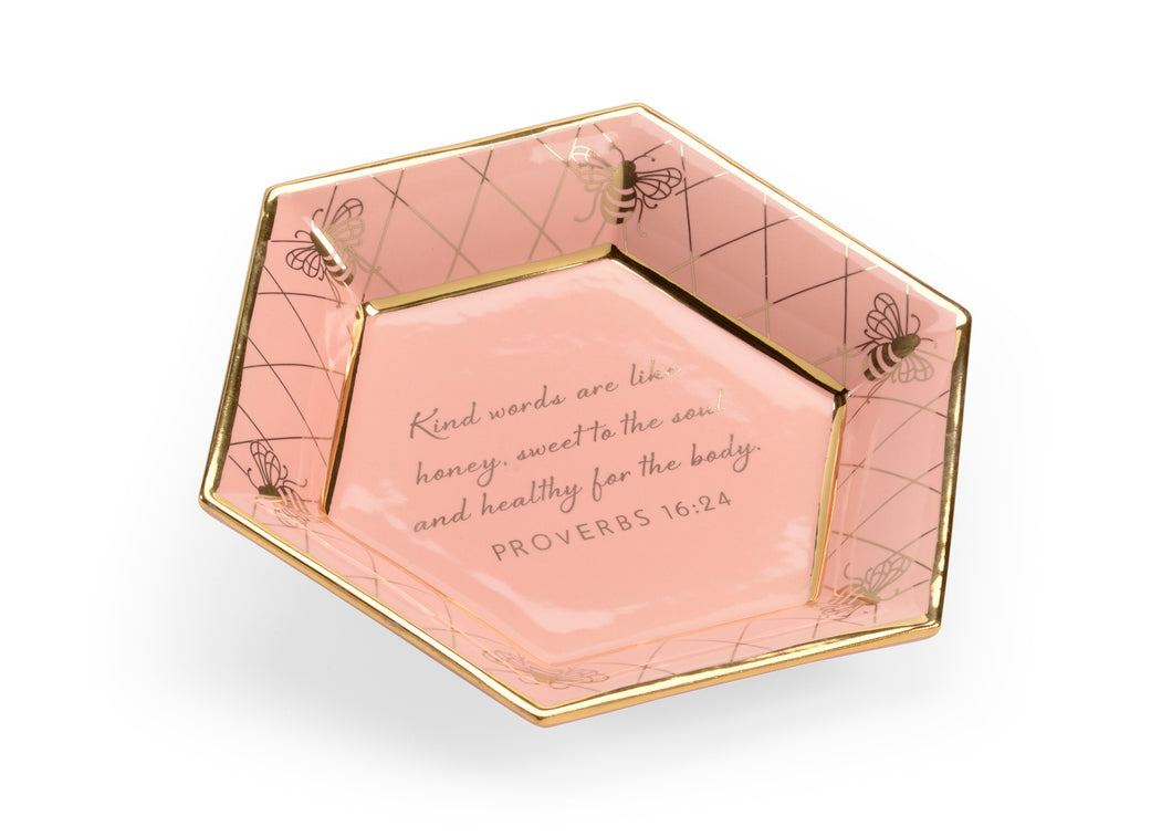 Honeycomb Bee Verse Plate - Coral