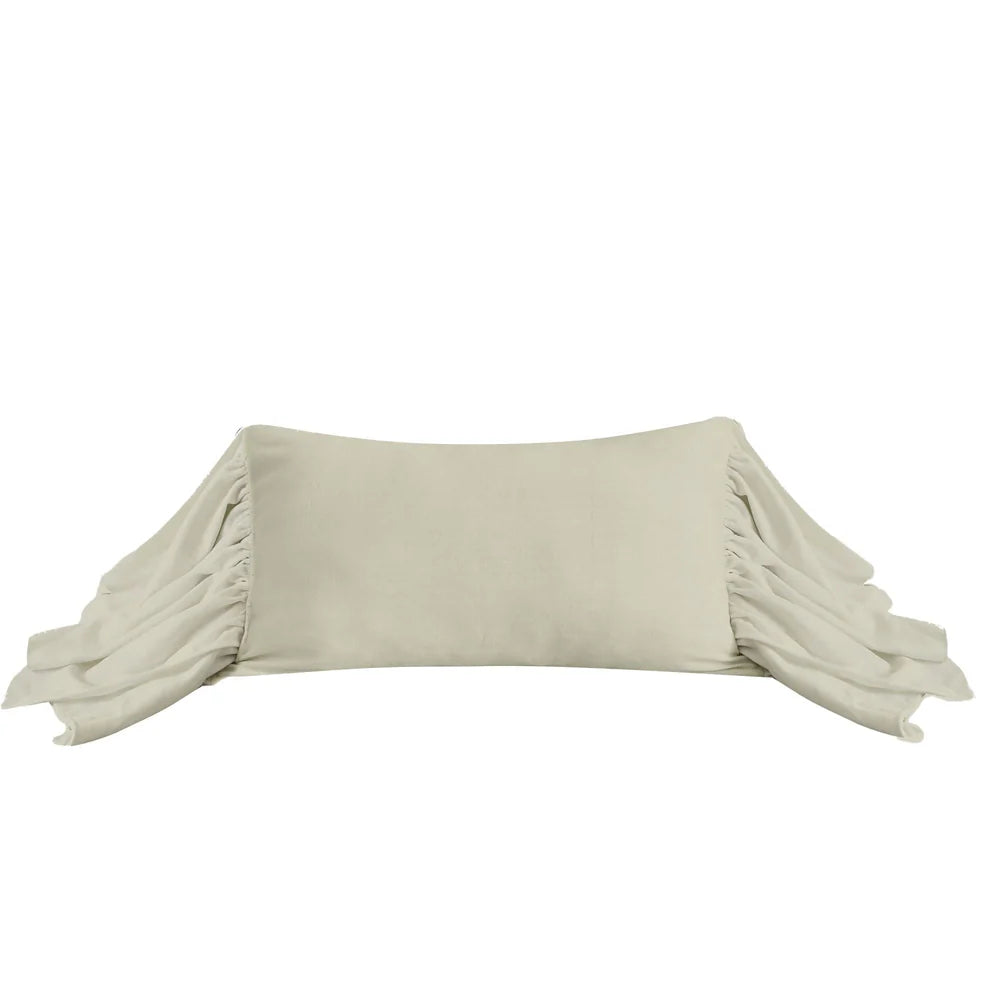 WASHED LINEN LONG RUFFLED PILLOW- LIGHT TAN