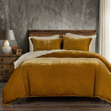 Load image into Gallery viewer, STELLA FAUX SILK VELVET SUPER KING DUVET COVER SET WITH DUVET FILLER- SAFFRON

