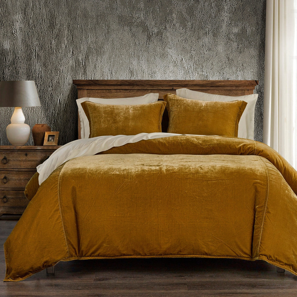 STELLA FAUX SILK VELVET SUPER KING DUVET COVER SET WITH DUVET FILLER- SAFFRON