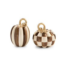 Load image into Gallery viewer, Chocolate Check and Stripe Petite Pumpkins, Set of 2
