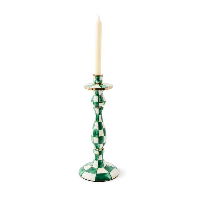 Emerald Check Large Candlestick