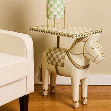Load image into Gallery viewer, Mocha Check Carved Horse Table

