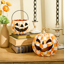 Load image into Gallery viewer, Orange Check Small Illuminated Jack O'Lantern

