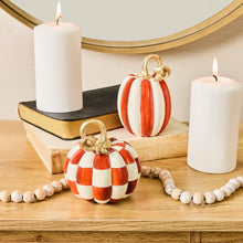 Load image into Gallery viewer, Paprika Check and Stripe Petite Pumpkins, Set of 2
