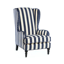 Load image into Gallery viewer, Marquee Wing Chair - Chenille Navy Stripe
