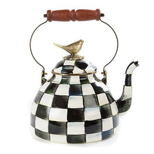 Load image into Gallery viewer, Courtly Check Enamel 3 Qt. Tea Kettle with Bird

