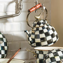 Load image into Gallery viewer, Courtly Check Enamel 3 Qt. Tea Kettle with Bird
